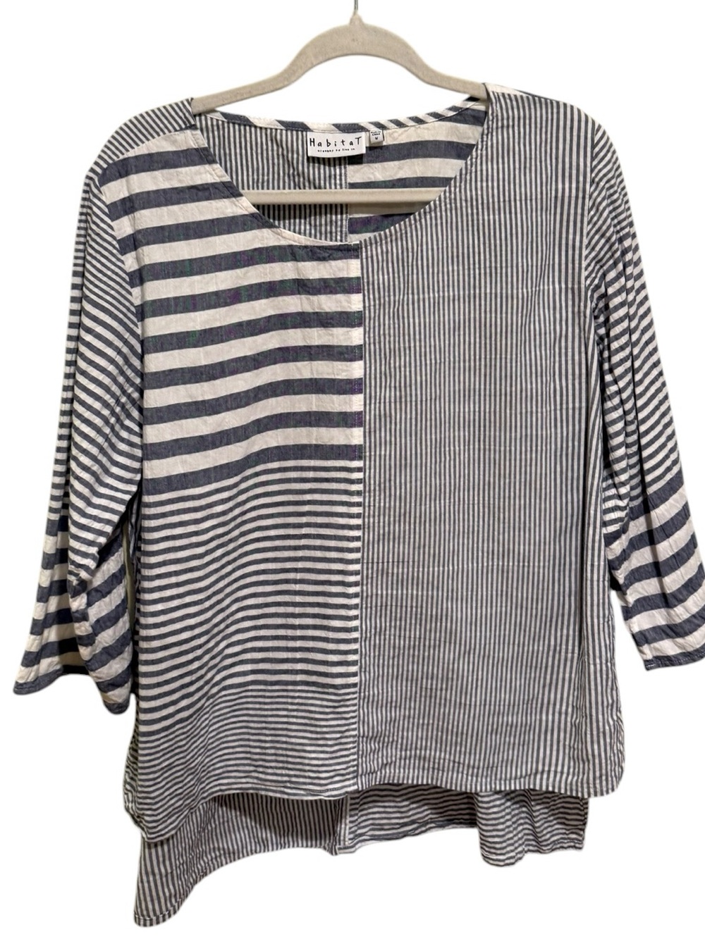 Habitat Navy and White Perfect Cotton Blend Mixed-Stripe Tunic Top - Size M